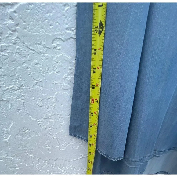 Chicos Womens Long Sleeve High Low Asymmetrical Denim Blue Top Sz 3 - Picture 7 of 11